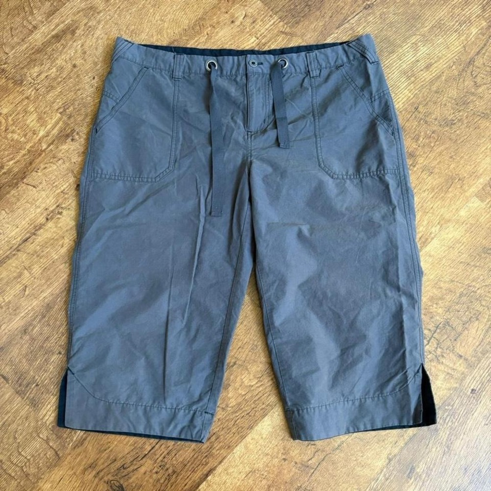 dark grey Columbia long shorts with drawstring waist and pockets